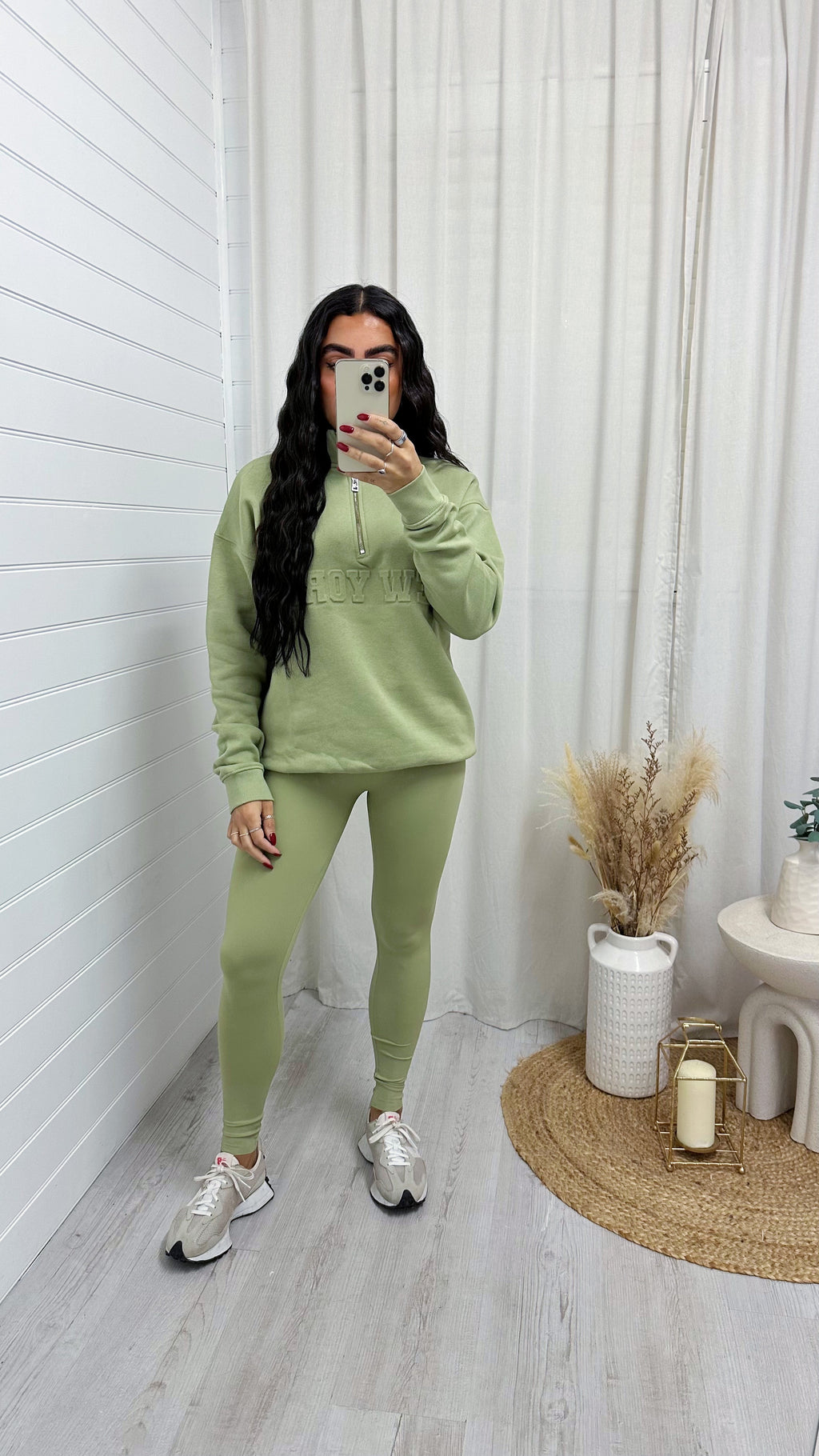 New York Embossed Half Zip Sweatshirt - SAGE