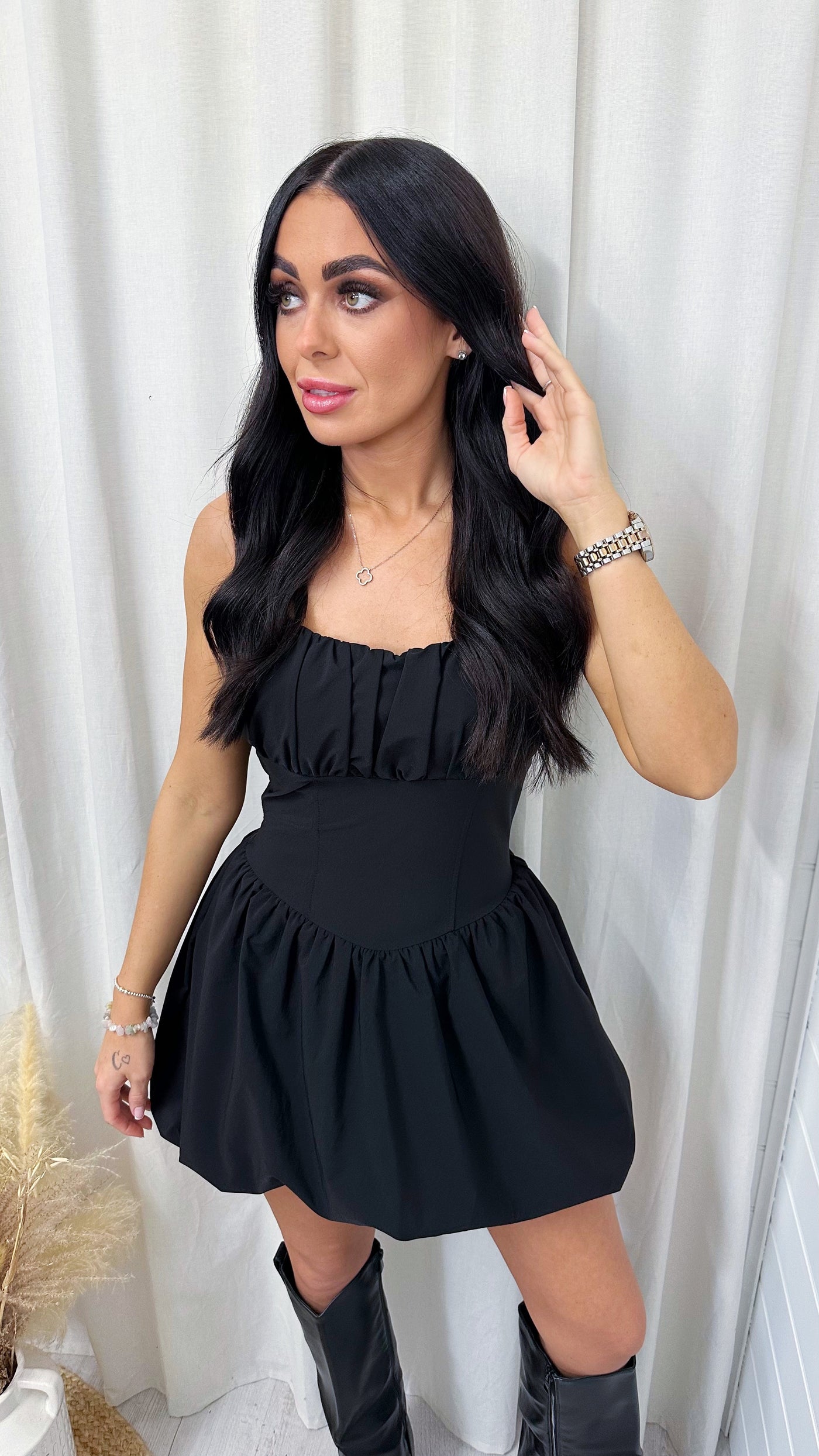 Puff Ball Corset Dress - BLACK