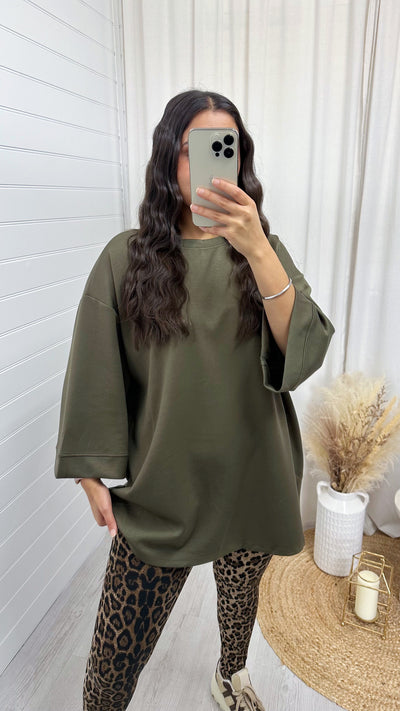 Drop Sleeve Oversized T-Shirt - KHAKI