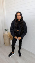 Cropped Athletic Bomber Jacket - BLACK