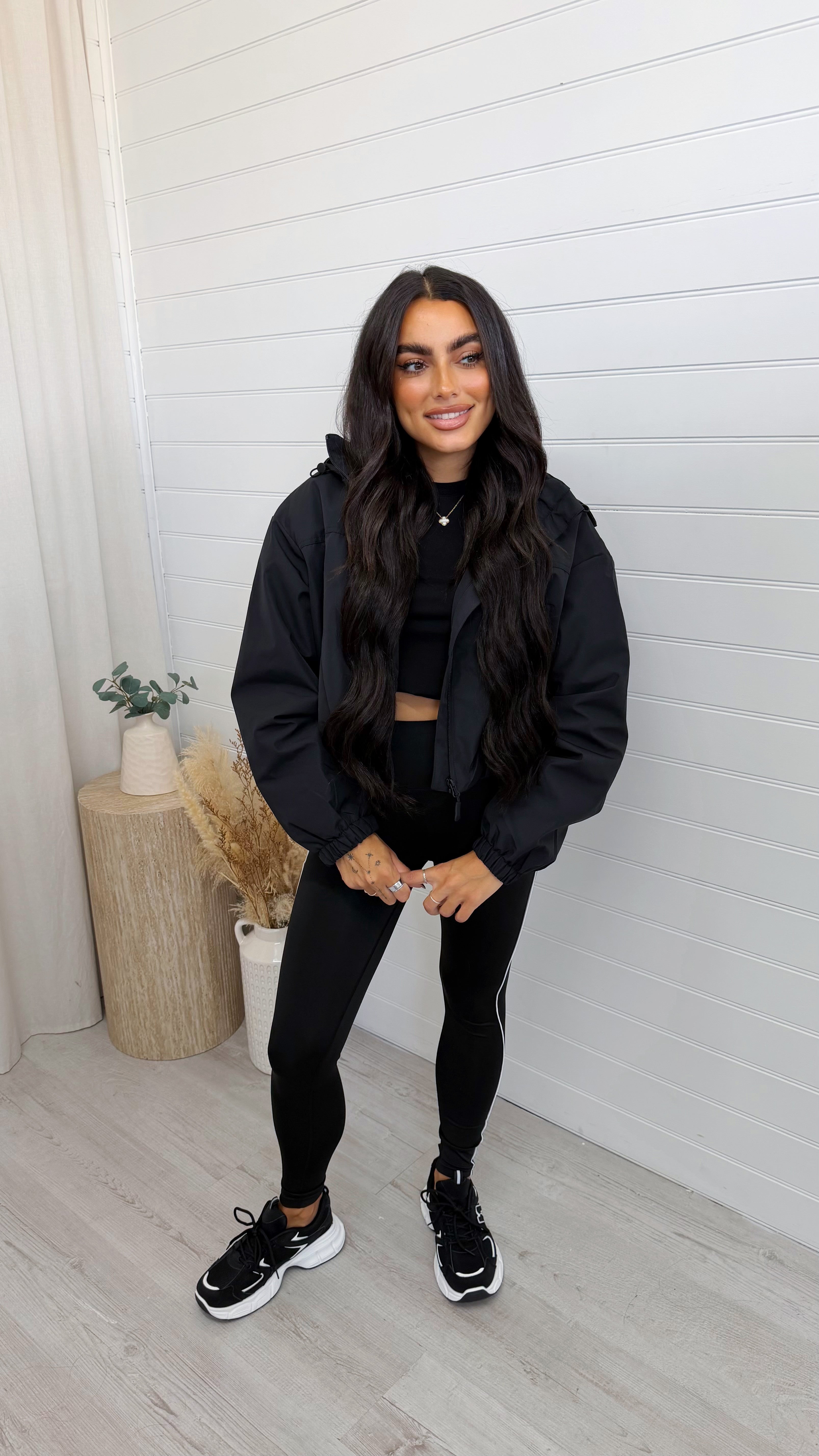 Cropped Athletic Bomber Jacket - BLACK