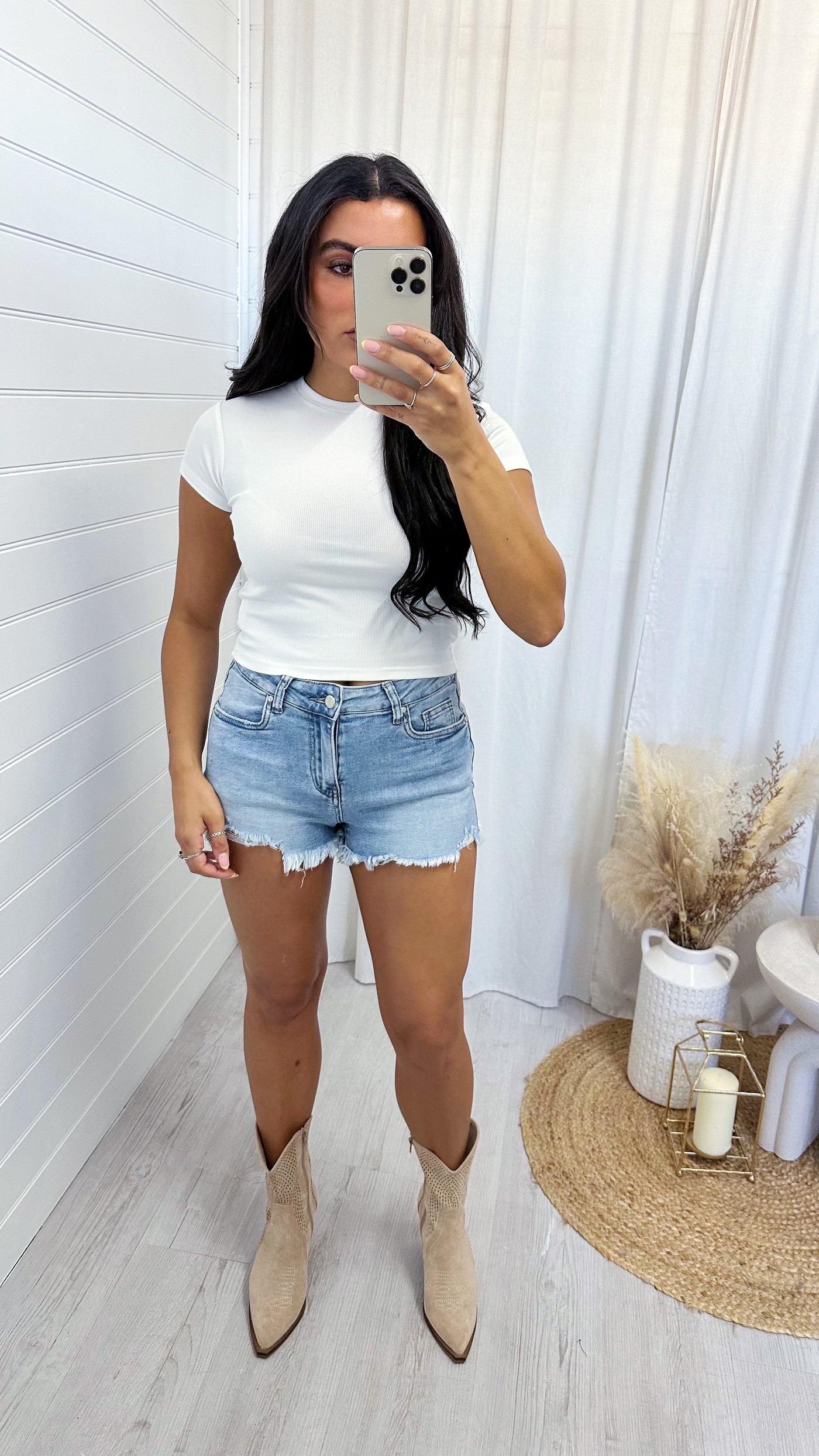 Ribbed Basic Crop Top - WHITE