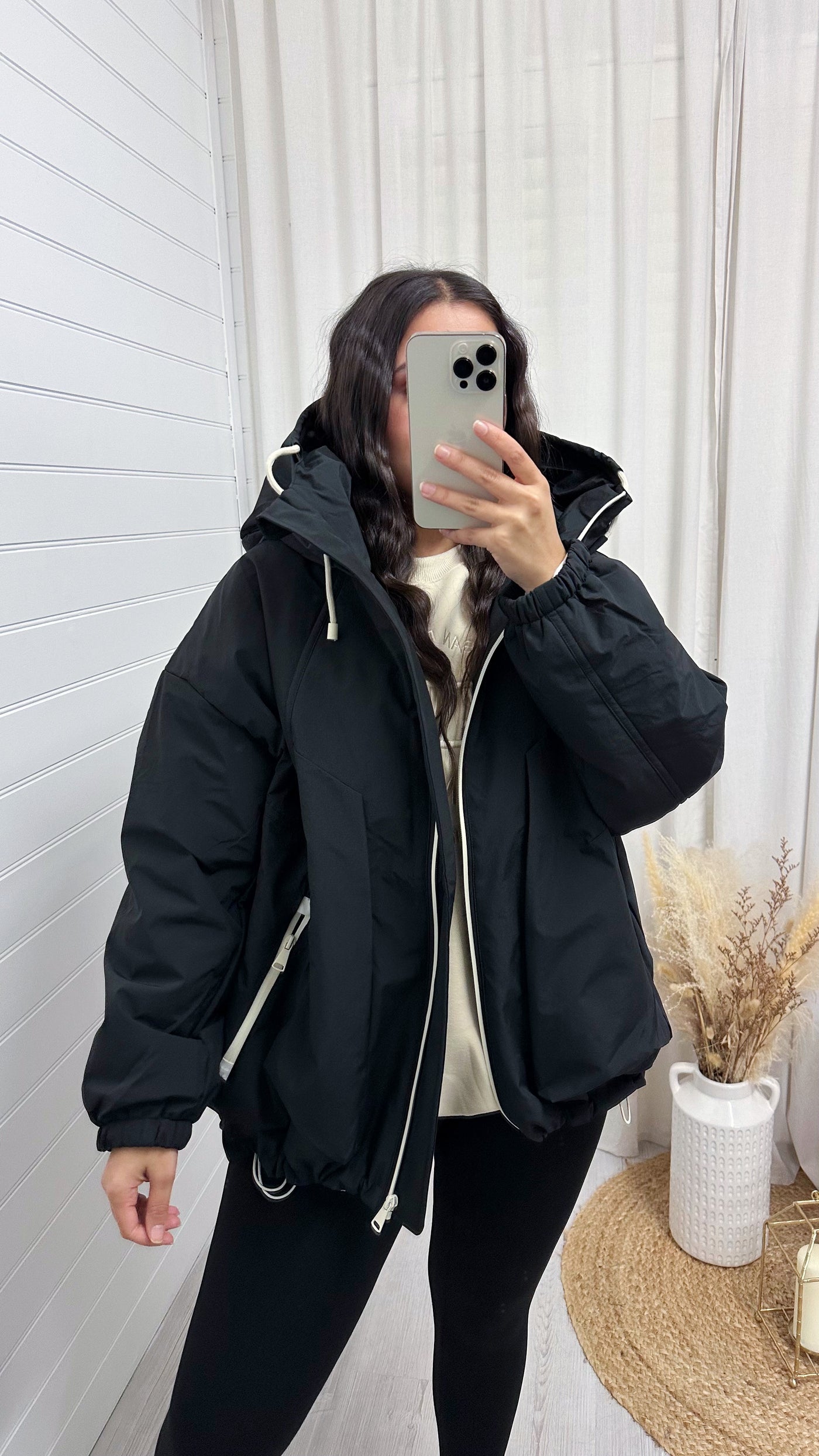 Hooded Oversized Waterproof Jacket - BLACK
