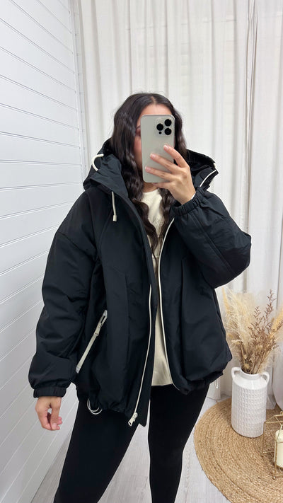 Hooded Oversized Waterproof Jacket - BLACK
