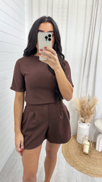 Basic Jersey T-Shirt and Shorts Co-Ord - BROWN