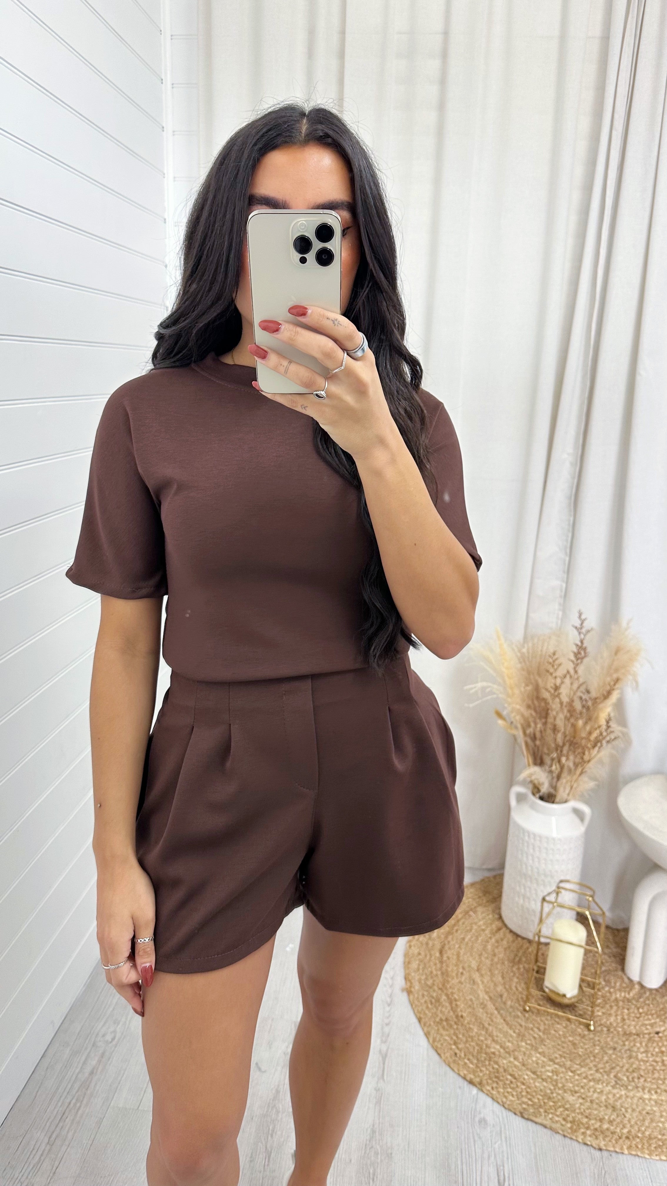 Basic Jersey T-Shirt and Shorts Co-Ord - BROWN