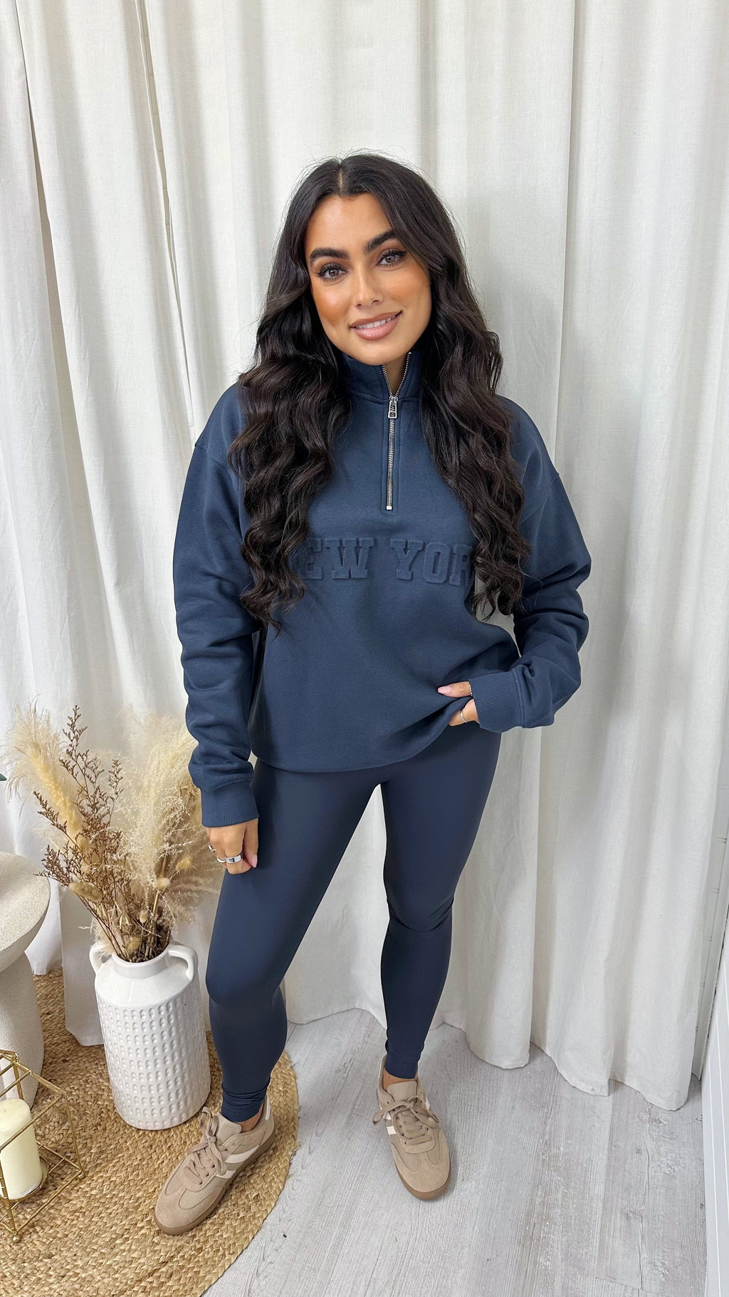 New York Embossed Half Zip Sweatshirt - SLATE BLUE