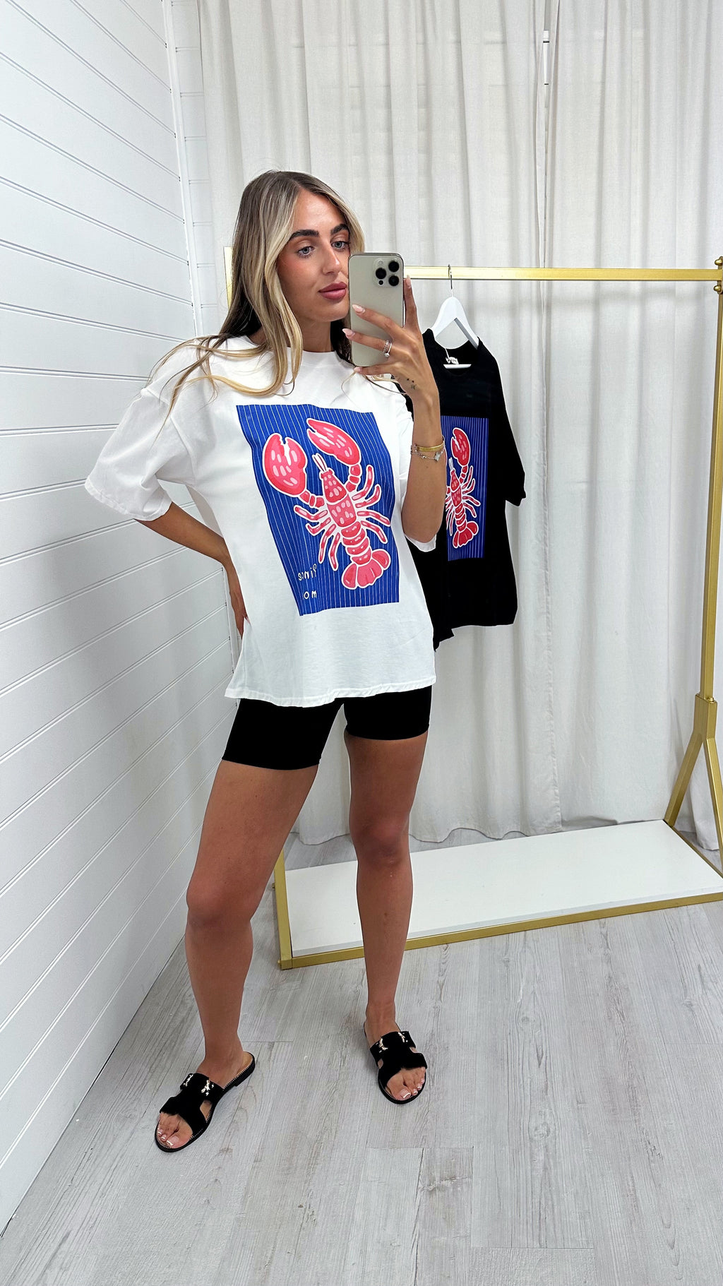 Lobster Print Oversized T-Shirt - WHITE