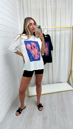 Lobster Print Oversized T-Shirt - WHITE