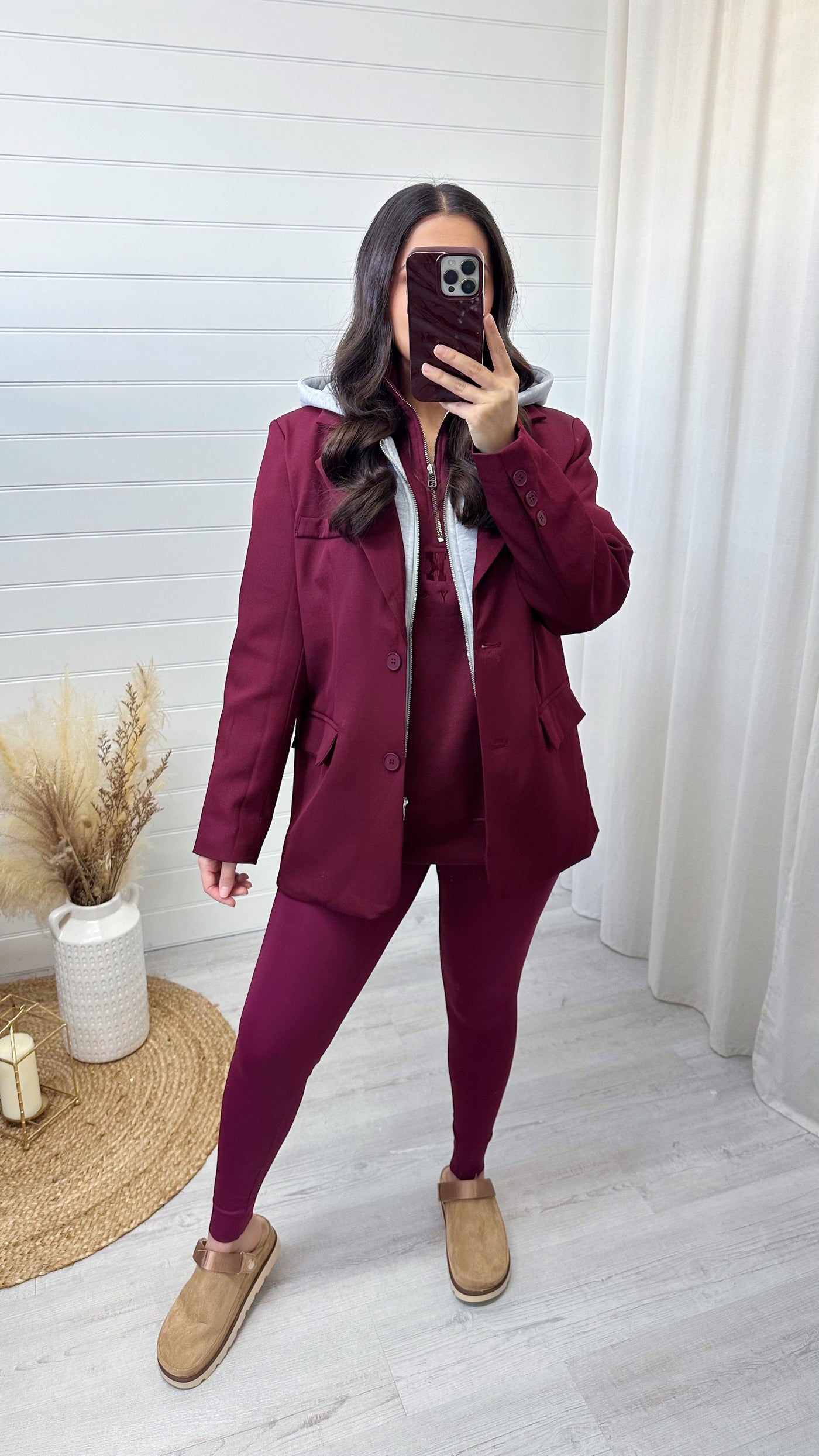 Jacket Insert Tailored Blazer - WINE