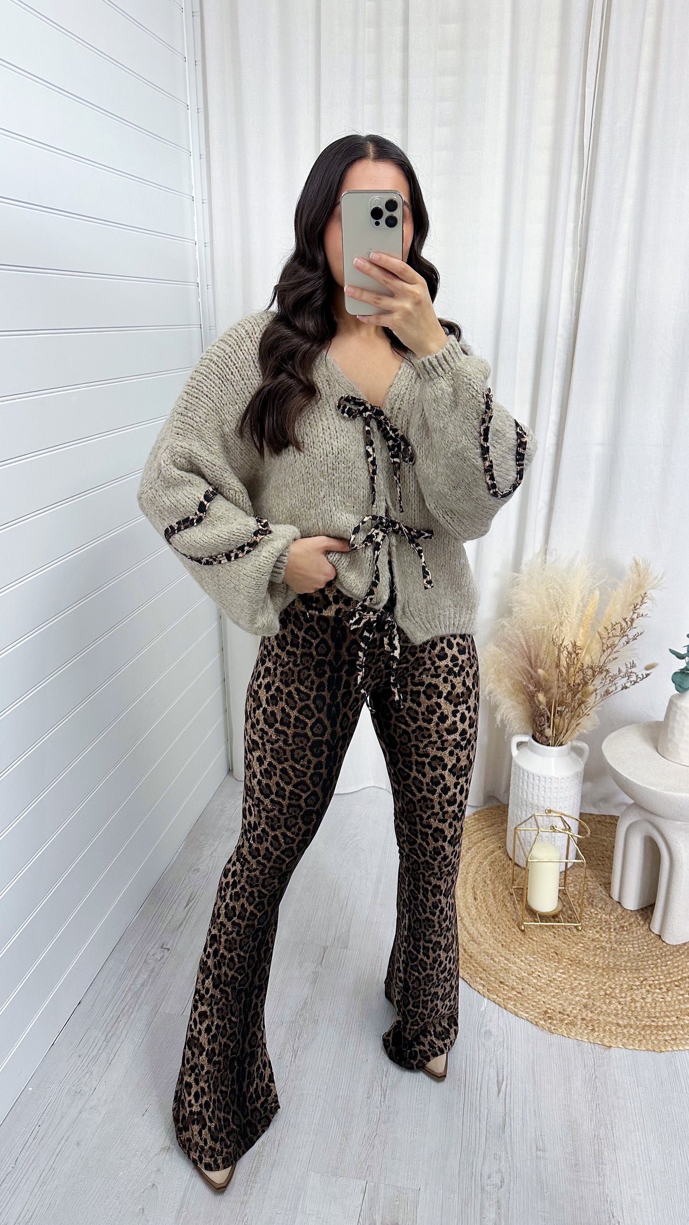 Leopard Print High Waisted Slim Fit Flare Trousers DARK LEOPARD
