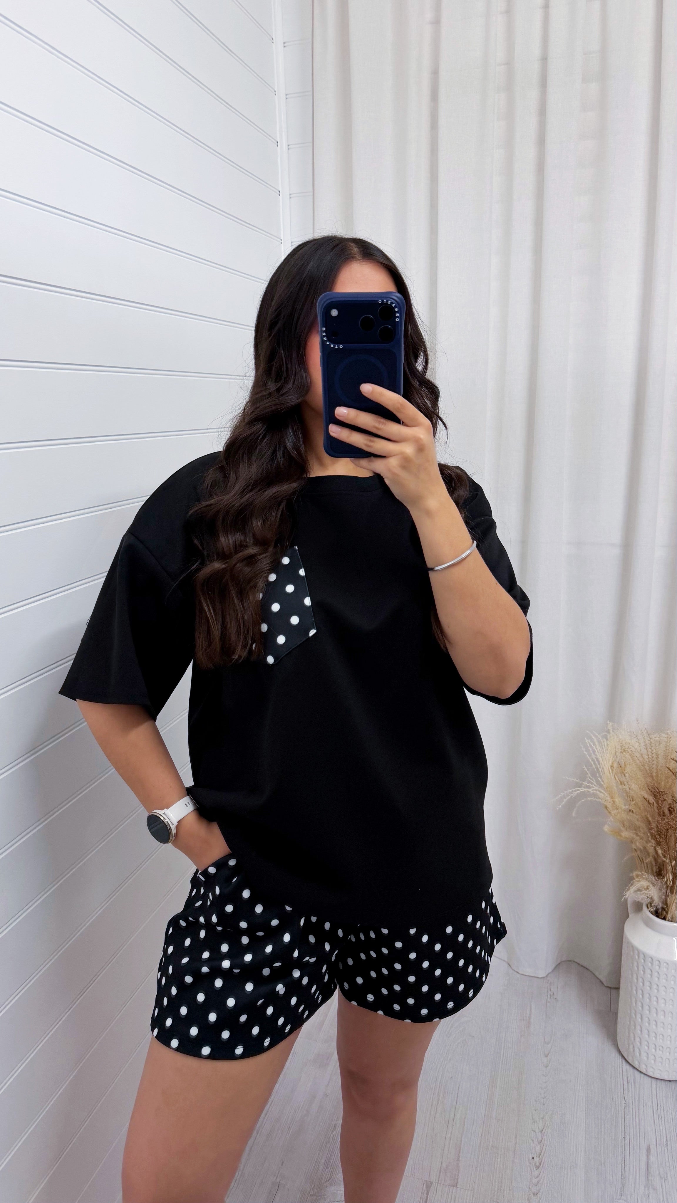 Polka Dot Baggy T-Shirt and Shorts Co-Ord - BLACK