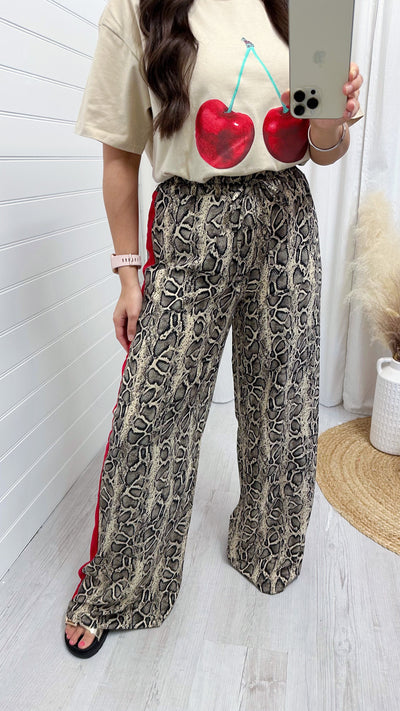 Red Stripe Snake Print Trousers