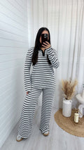 Chunky Stripe Rugby Sweatshirt and Trousers Co-Ord - WHITE