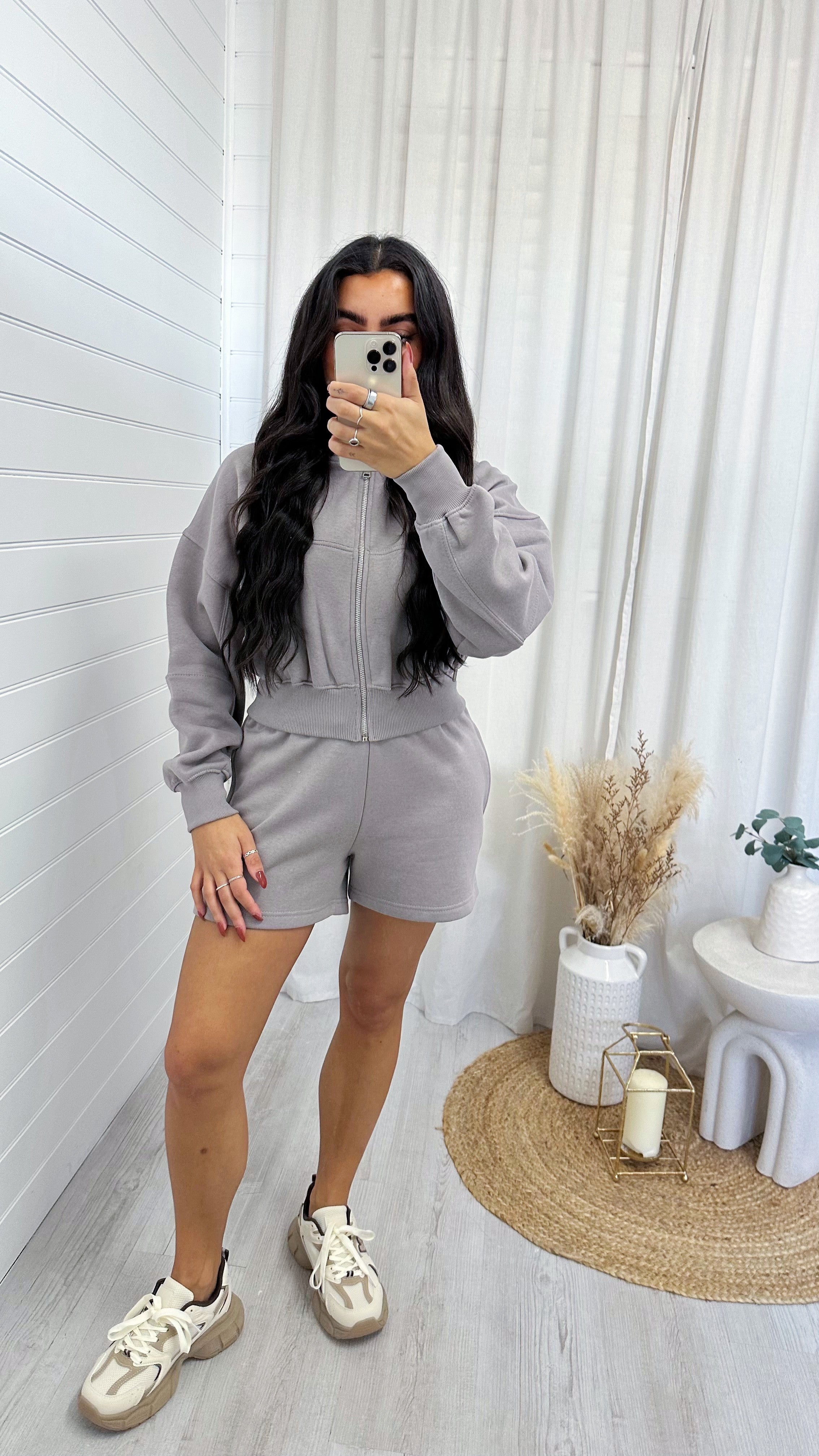 Cropped Jacket and Shorts Co-Ord - DOVE GREY