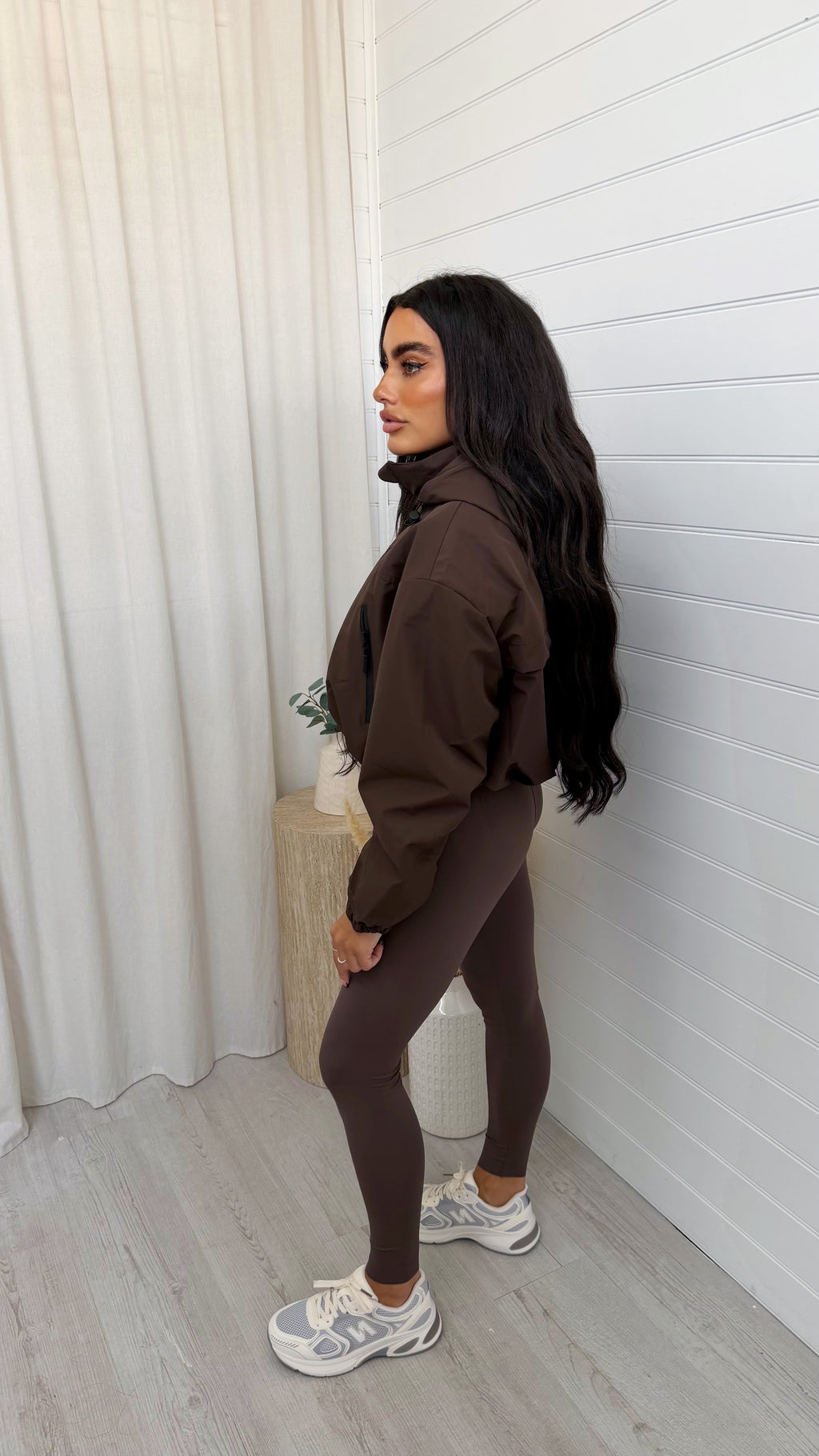 Cropped Athletic Bomber Jacket - BROWN