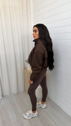 Cropped Athletic Bomber Jacket - BROWN