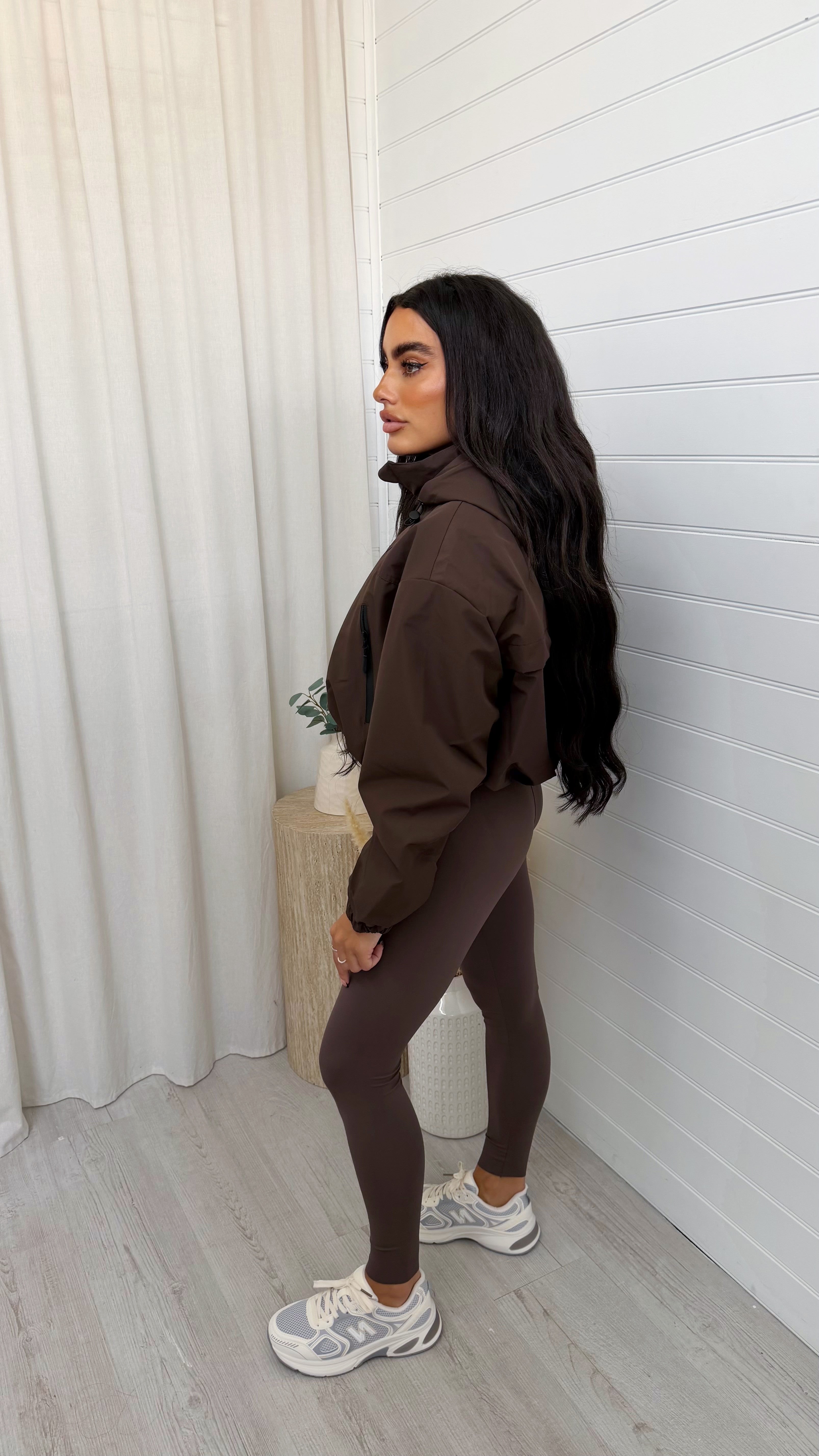Cropped Athletic Bomber Jacket - BROWN