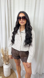 High Neck Polka Dot Jacket - CREAM/BROWN