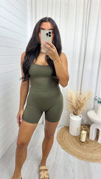 Bralette and Cycling Shorts Active Co-Ord - KHAKI