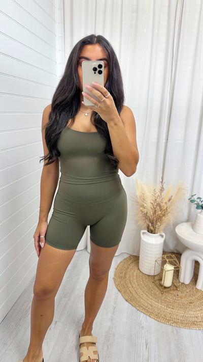 Bralette and Cycling Shorts Active Co-Ord - KHAKI