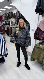 Bandana Print Puffer Jacket - BLACK