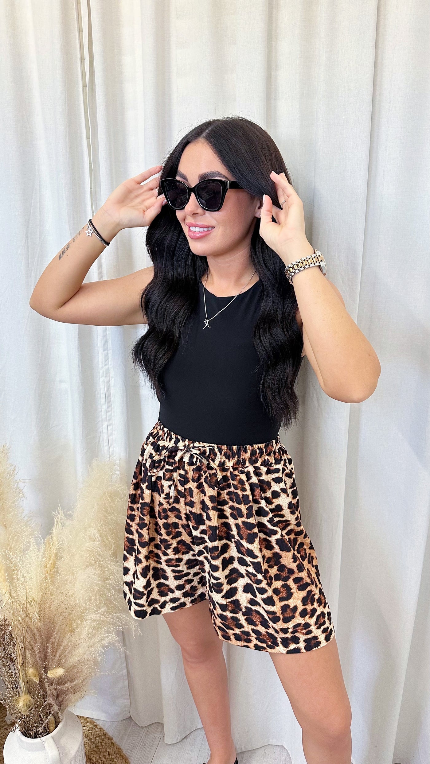 Leopard Print Baggy Shorts - DARK LEOPARD