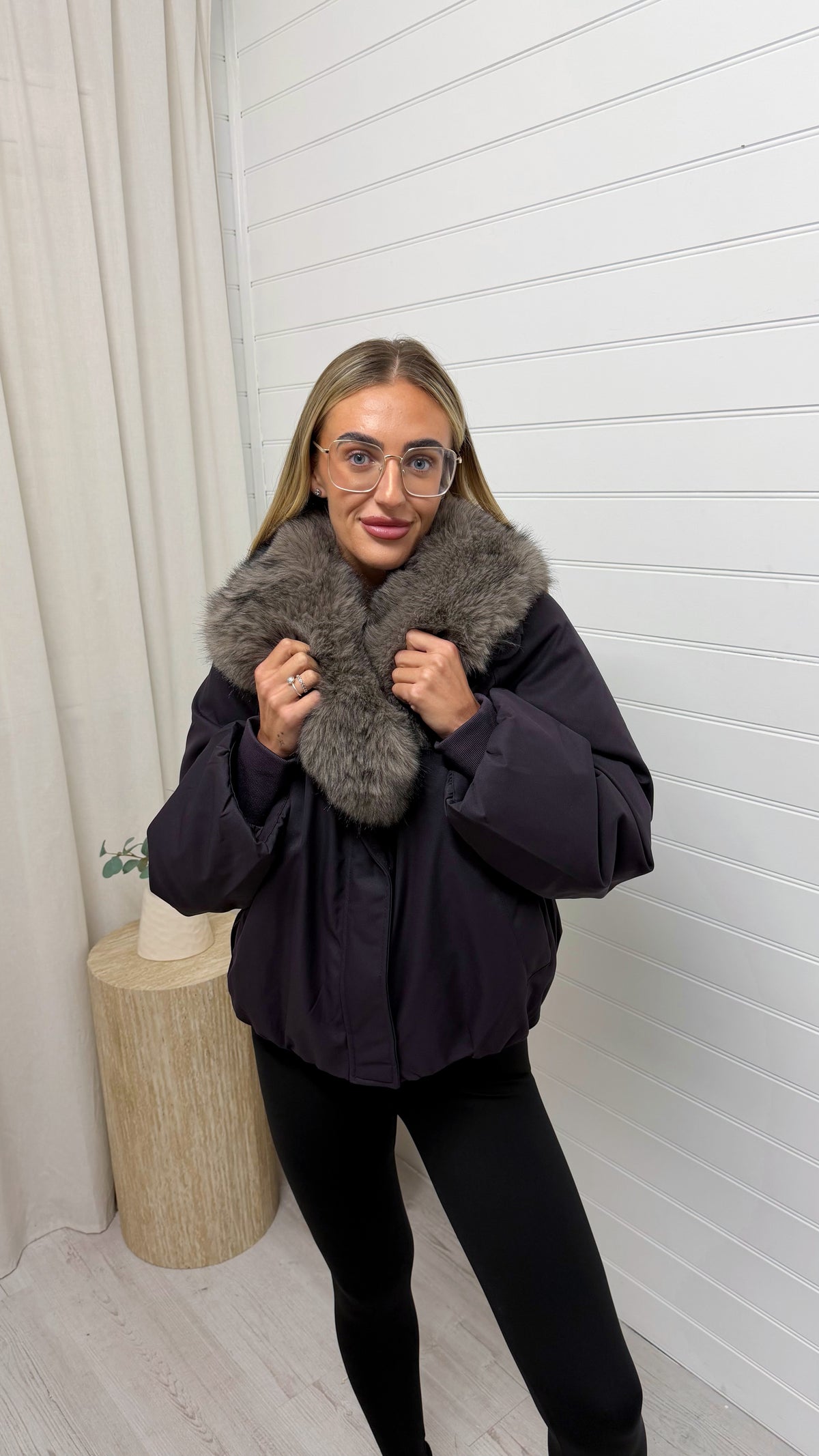 Faux Fur Collar Coat - PLUM