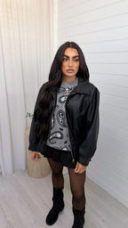 Cinch Waist Peplum Leather Jacket - BLACK