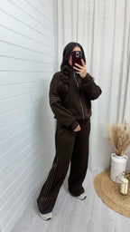 Gold Embroidered Bomber Jacket and Joggers Tracksuit - BROWN