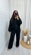 Shimmery Knitted  Bomber Jacket and Joggers Co-Ord - BLACK