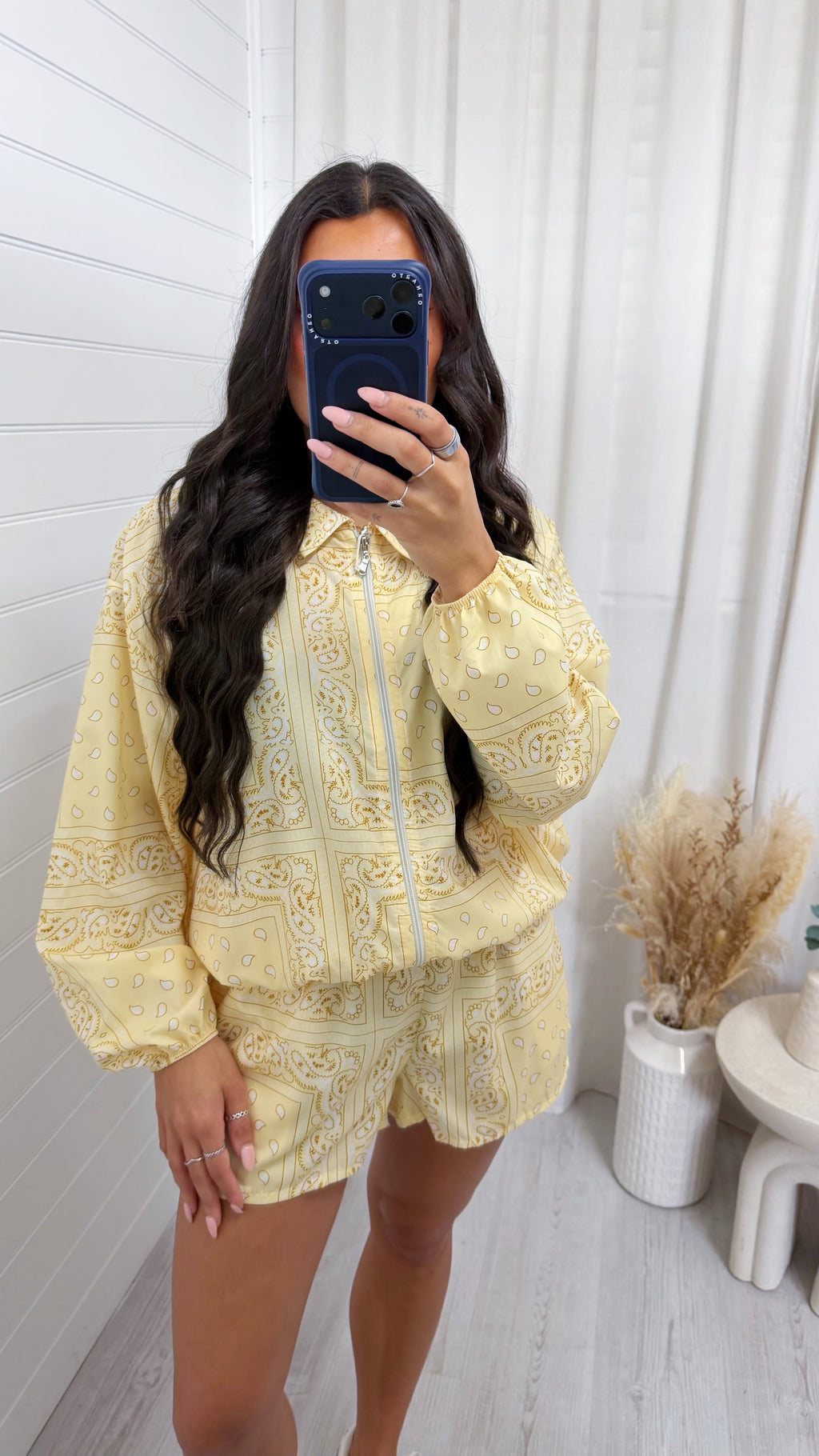 Bandana Print Satin Bomber Jacket and Shorts Co-Ord - LEMON