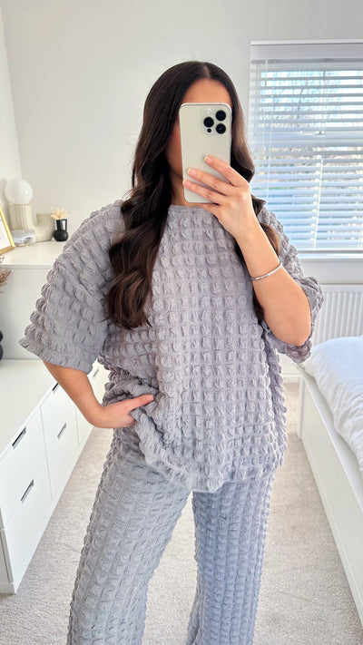 Cheesecloth Bubble Top and Trousers Co-Ord - GREY