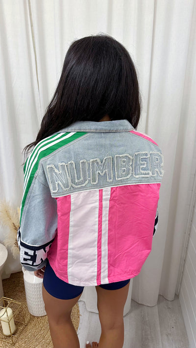 Denim Cargo Graphic Bomber Jacket