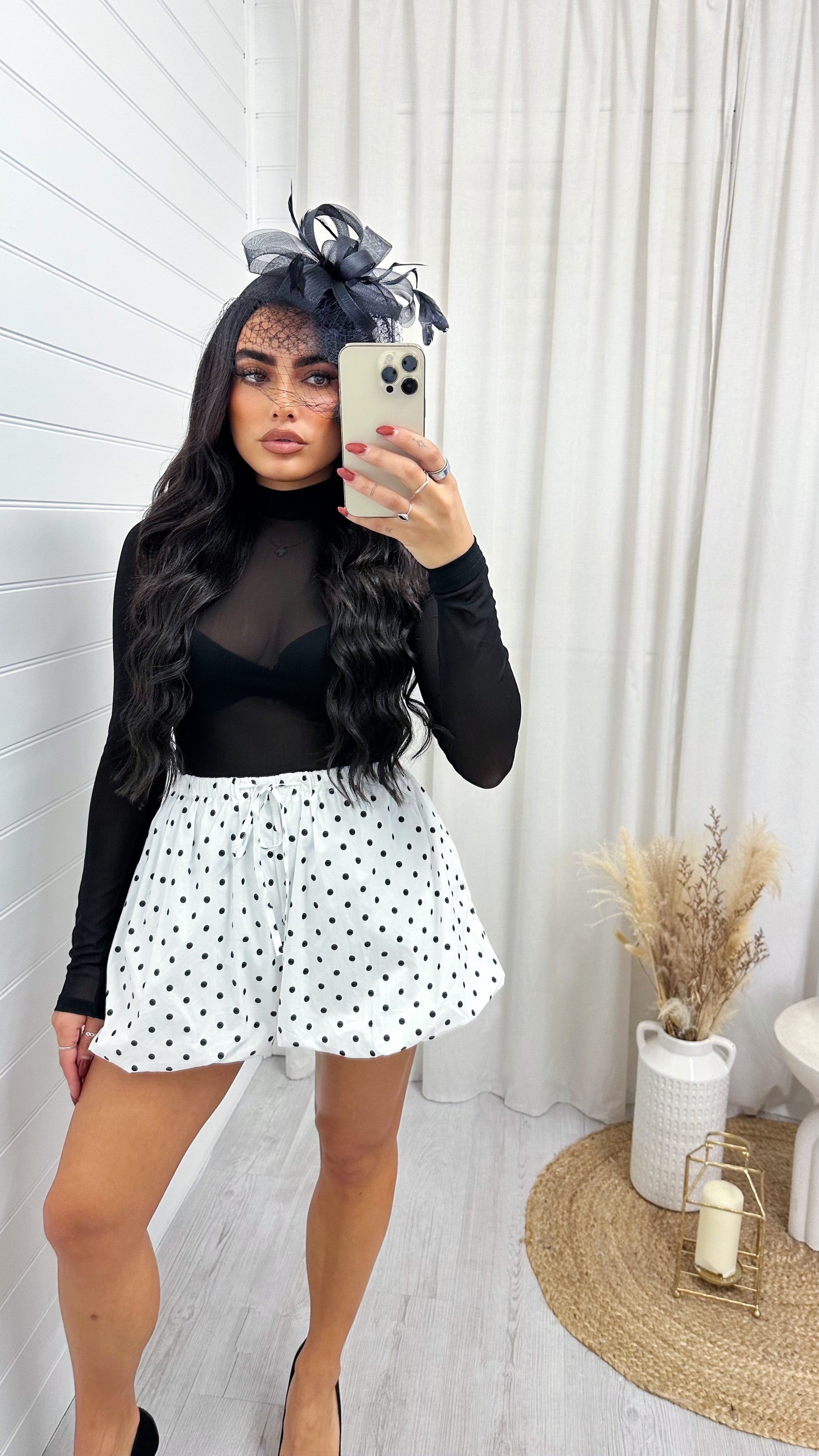Puff Ball Polka Dot Shorts - WHITE