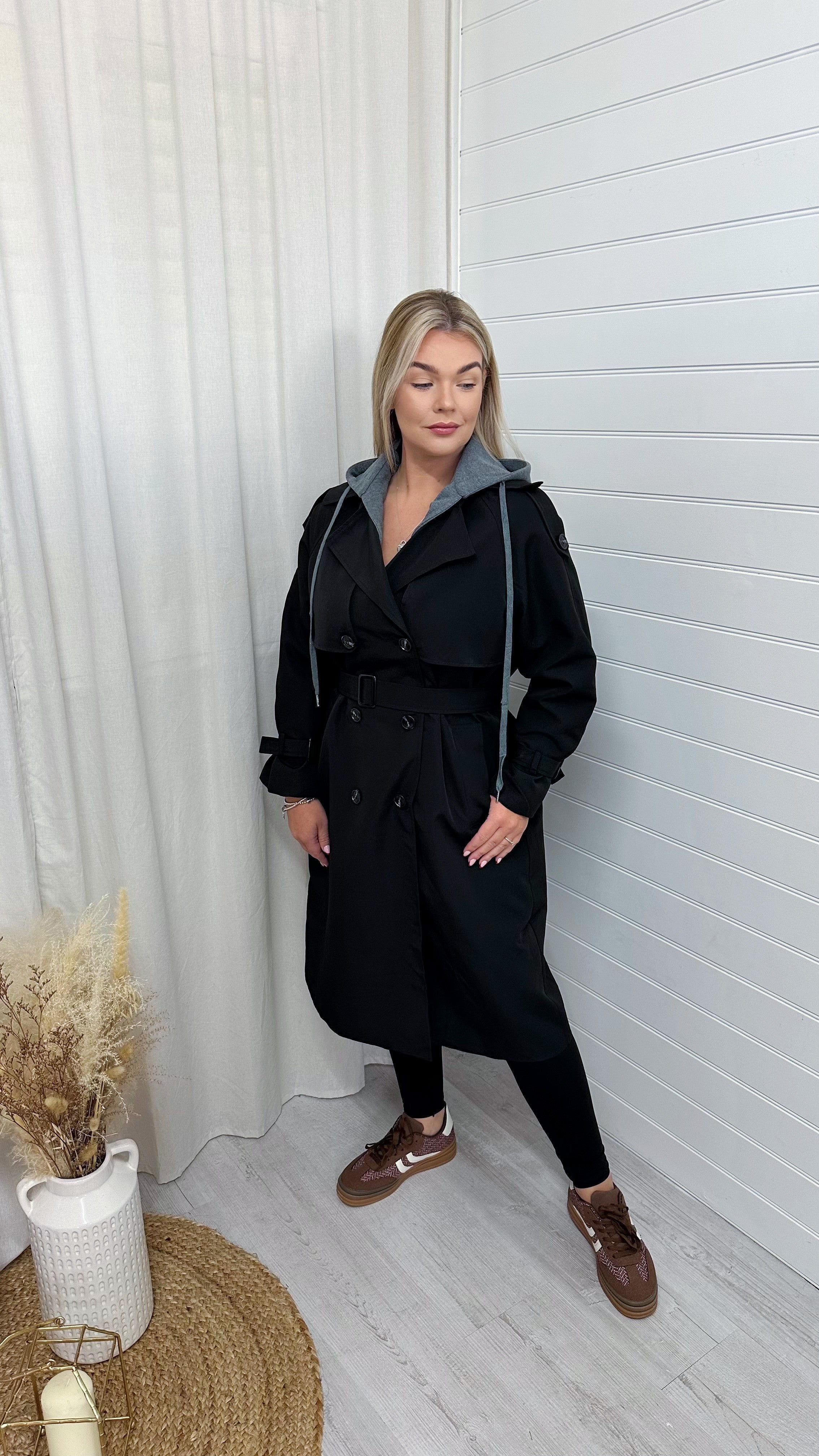 Premium Hooded Lightweight Mac - BLACK/GREY