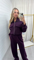 Front Pocket Jacket and Joggers Co-Ord - BERRY