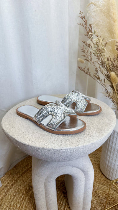 Crystal Diamante Sandals - SILVER