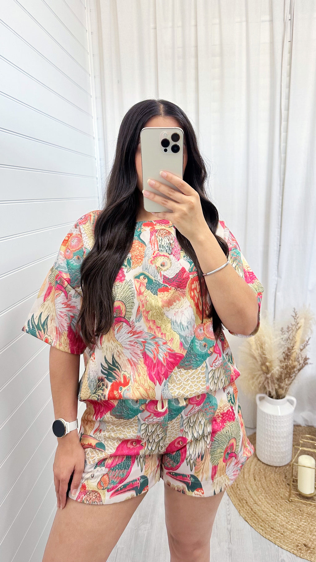 Bird Print T-Shirt and Shorts Co-Ord - ORANGE