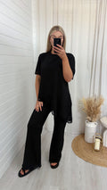 Lace Hem Asymmetric Co-Ord - BLACK
