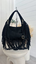 Suede Fringe Bag - BLACK