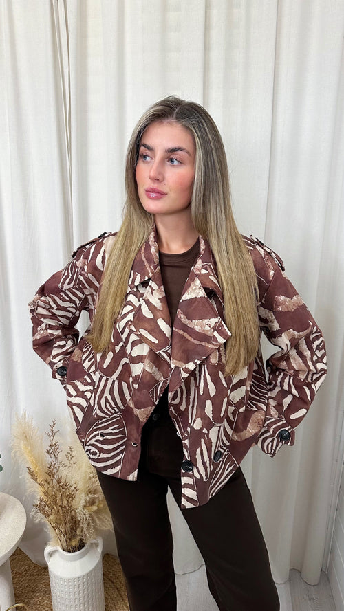 Animal Print Suede Jacket - BROWN