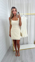 Sequin Lace Square Neck Dress - CREAM
