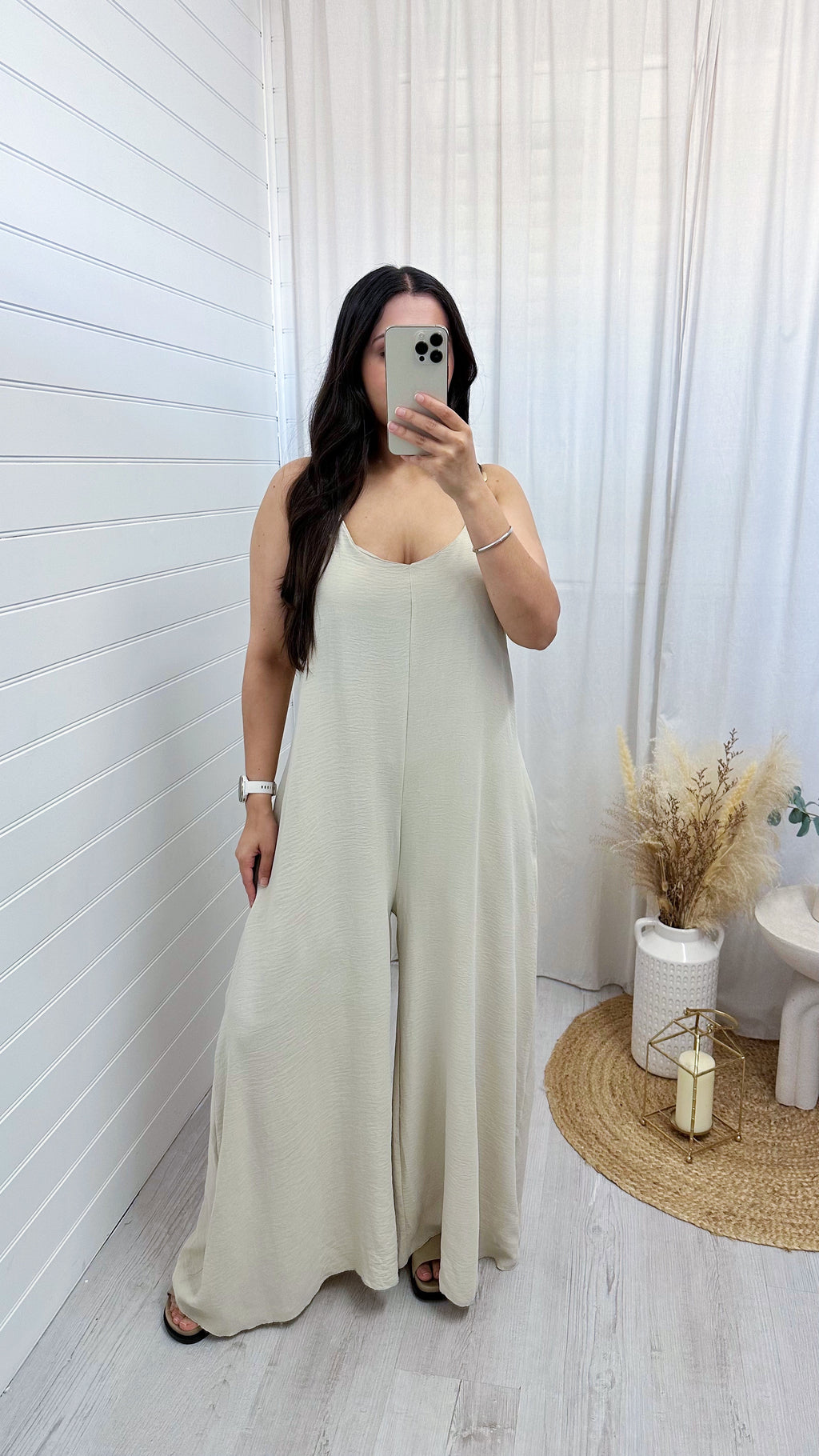 Gold Chain Link Wide Leg Jumpsuit - BEIGE