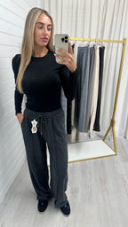 Textured Wide Leg Trousers - CHARCOAL