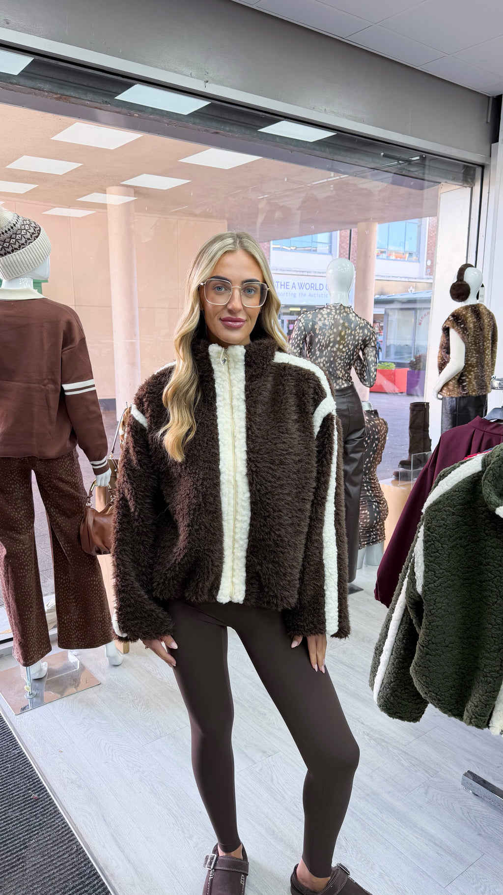 White Trim Fleece Jacket - BROWN