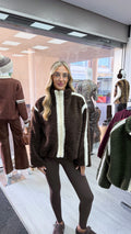 White Trim Fleece Jacket - BROWN