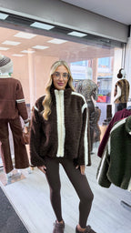 White Trim Fleece Jacket - BROWN