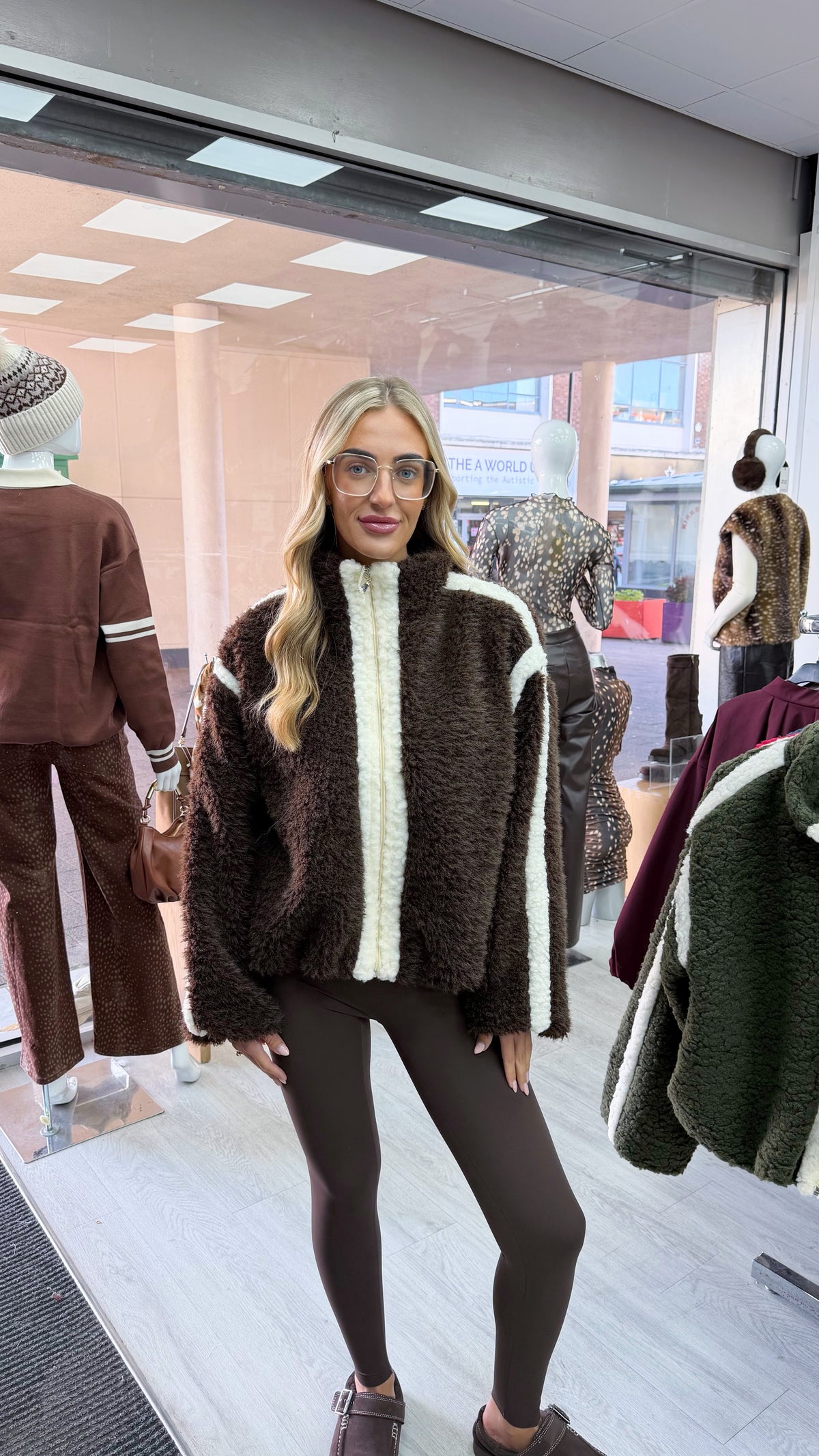 White Trim Fleece Jacket - BROWN