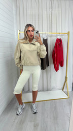 Piped Half Zip Windbreaker - BEIGE